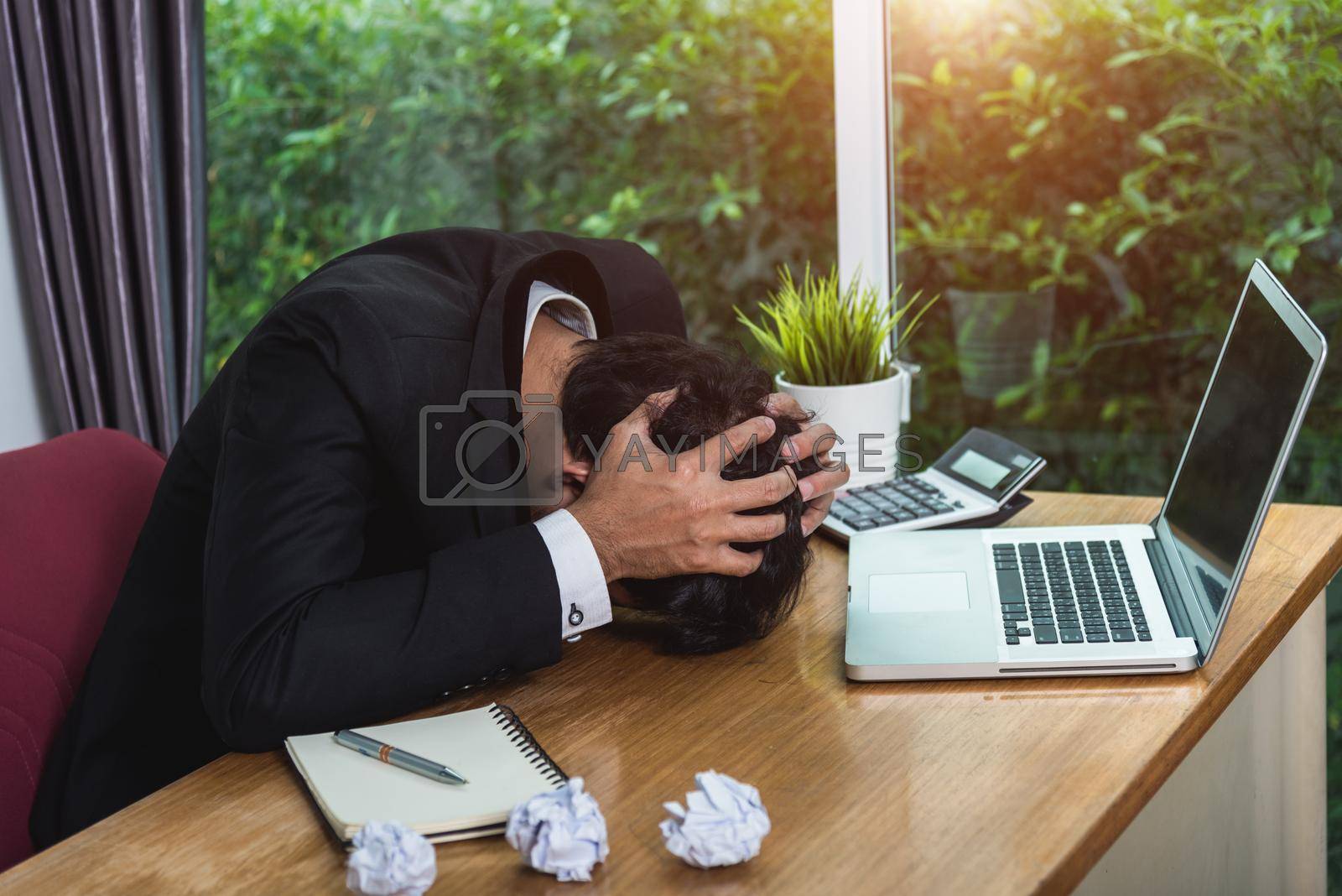 Royalty free image of Business man stress, deadline fault fail problems by Sorapop