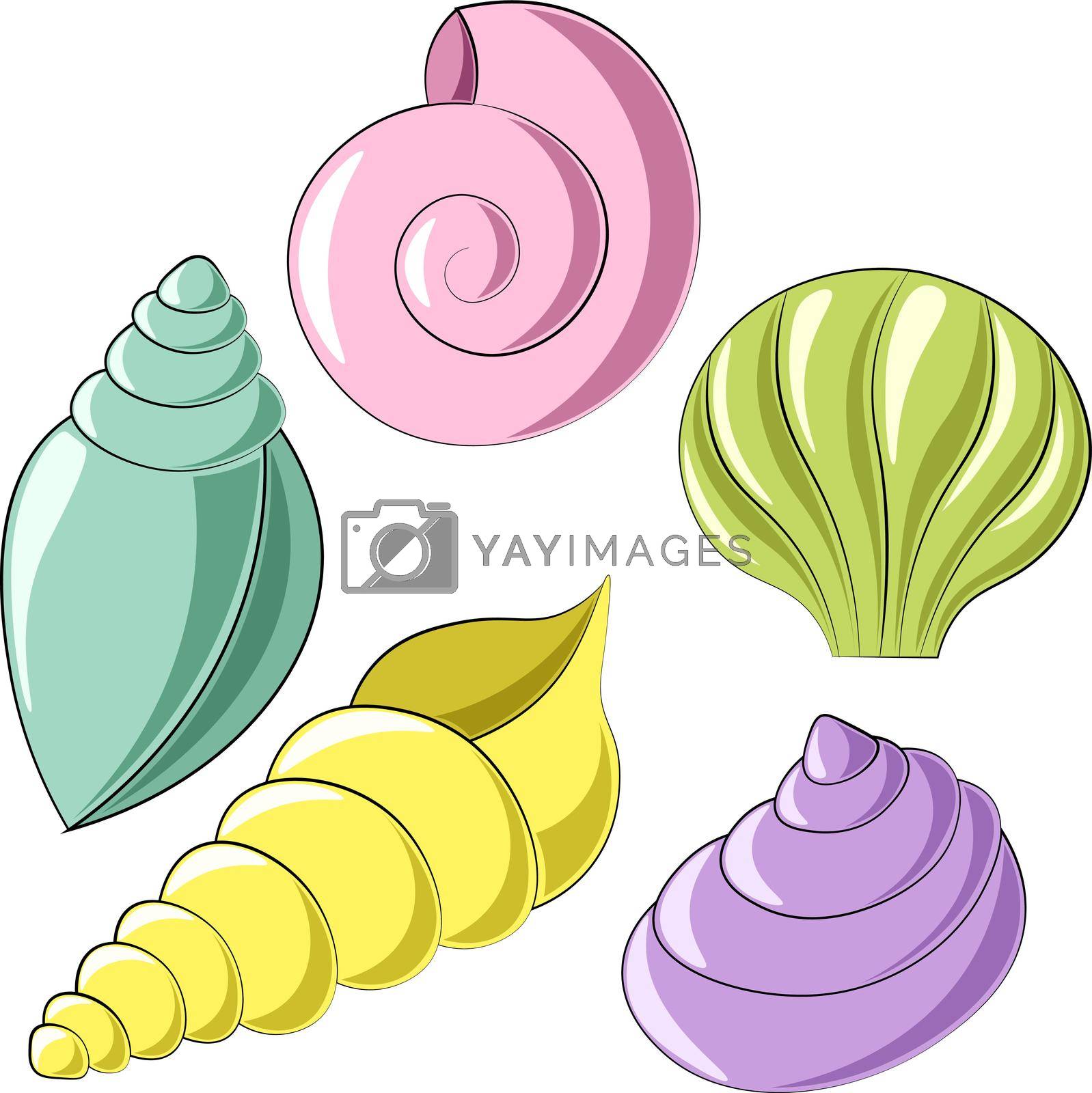 Royalty free image of Mini set Seashells. Draw illustration in color by AnastasiaPen