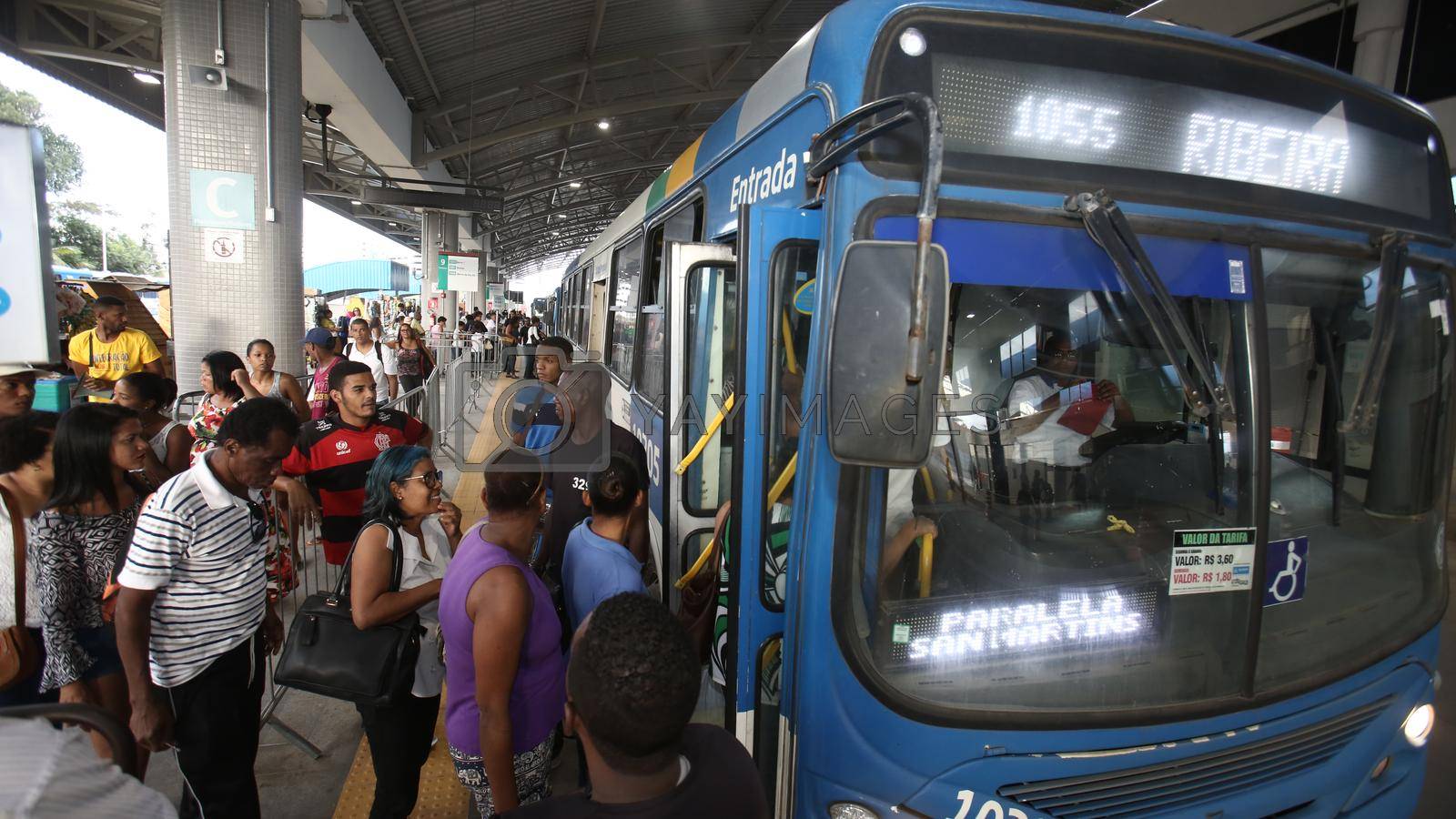 salvador, bahia / brazil - september 8, 2017: Passengers are seen while boarding buses at Mussurunga Station in Salvador.