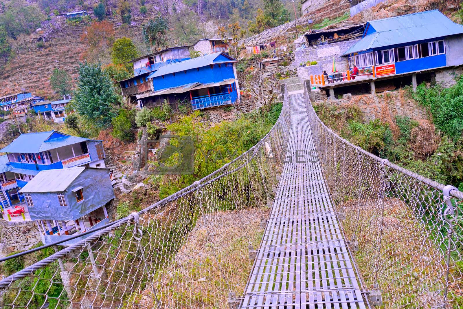 Royalty free image of Suspension Footbridge, Annapurna Conservation Area, Himalaya, Nepal by alcaproac