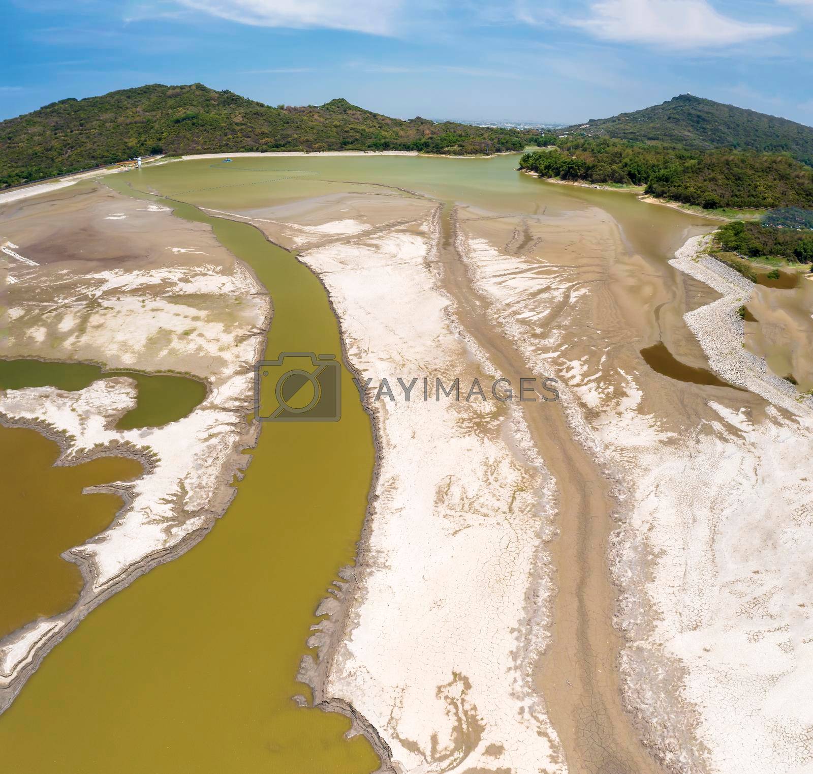 Royalty free image of Aerial view of drought reservoir. Dry and cracked ground. Taiwan by tomwang