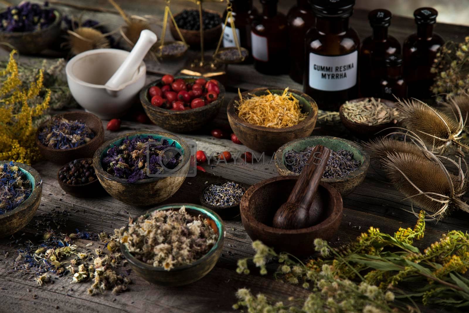 Royalty free image of Natural remedy,Herbal medicine and wooden table background by JanPietruszka