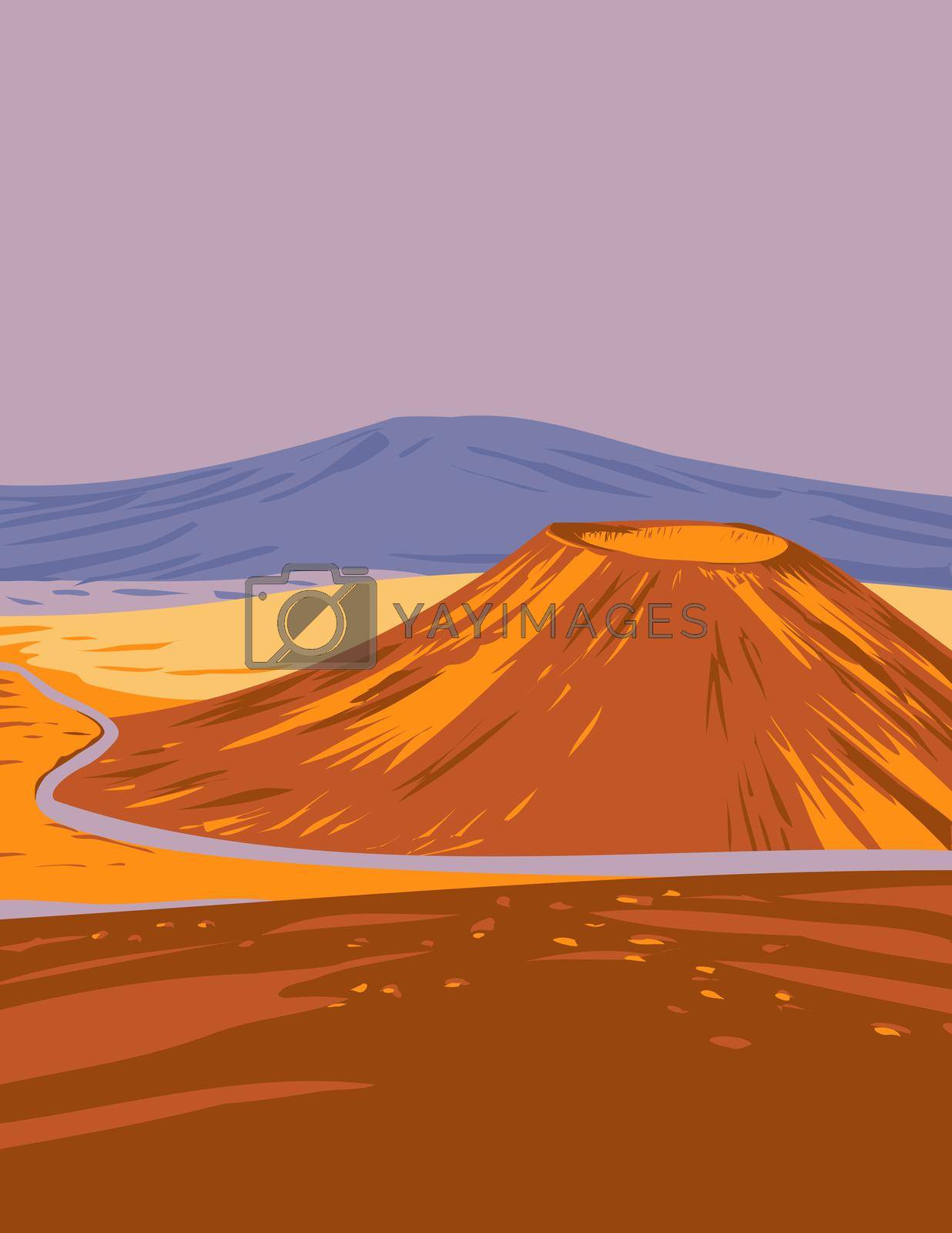 Royalty free image of Mauna Kea in Hawaii Volcanoes National Park One of Five Volcanoes That Form the Island of Hawaii WPA Poster Art by patrimonio