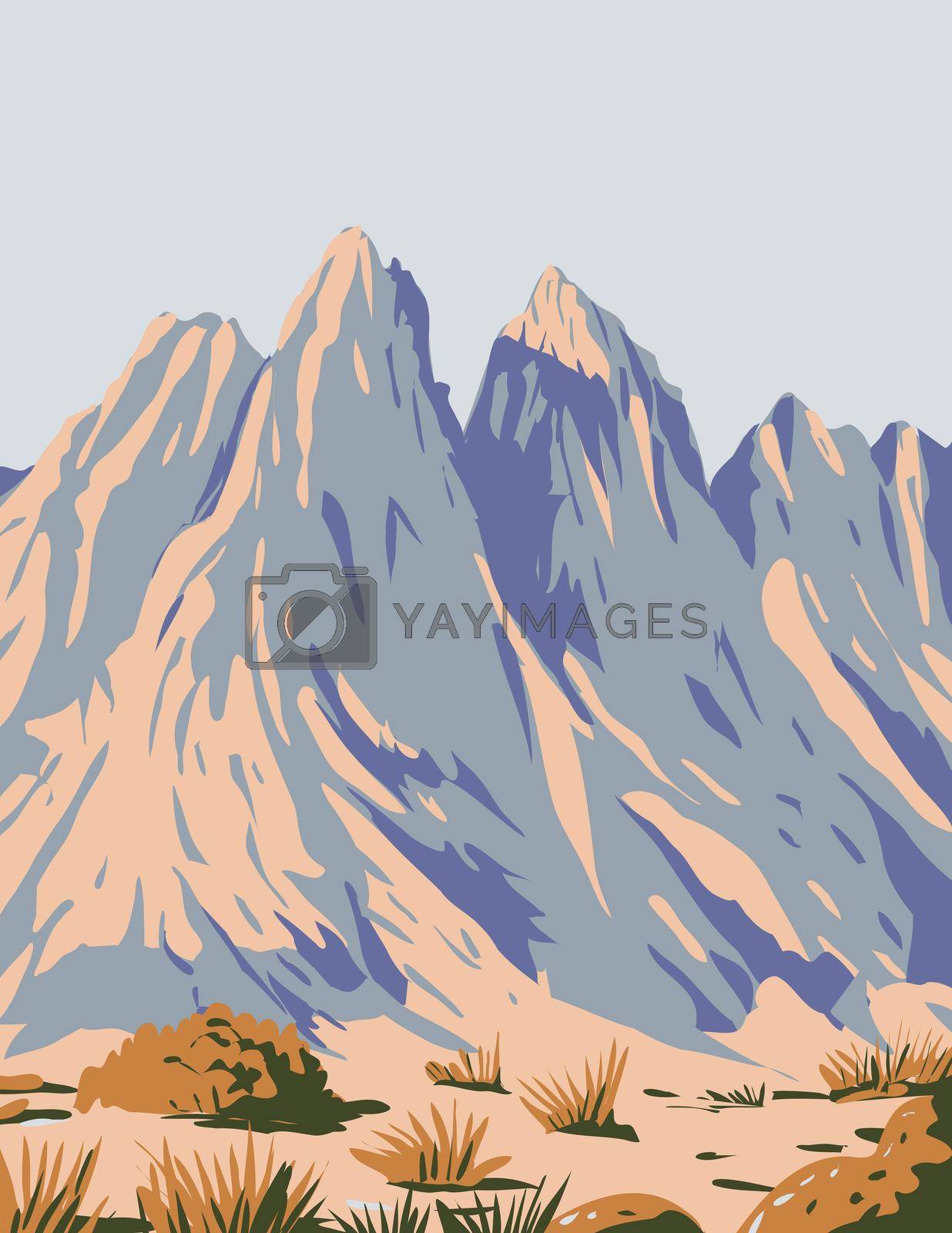 Royalty free image of Organ Mountains-Desert Peaks National Monument Located in Mesilla Valley in the State of New Mexico USA WPA Poster Art by patrimonio
