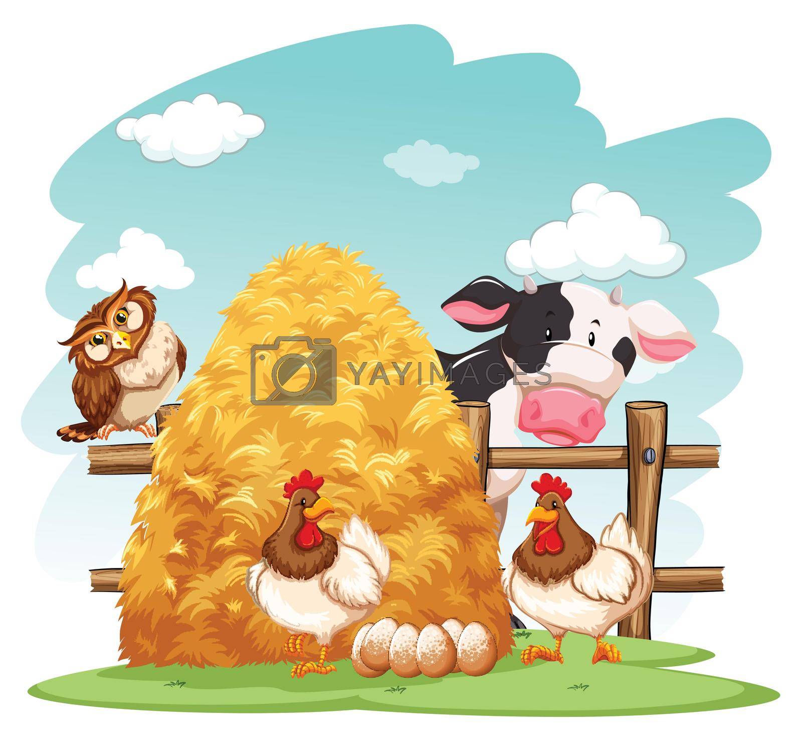 Animals with the hay in the farm