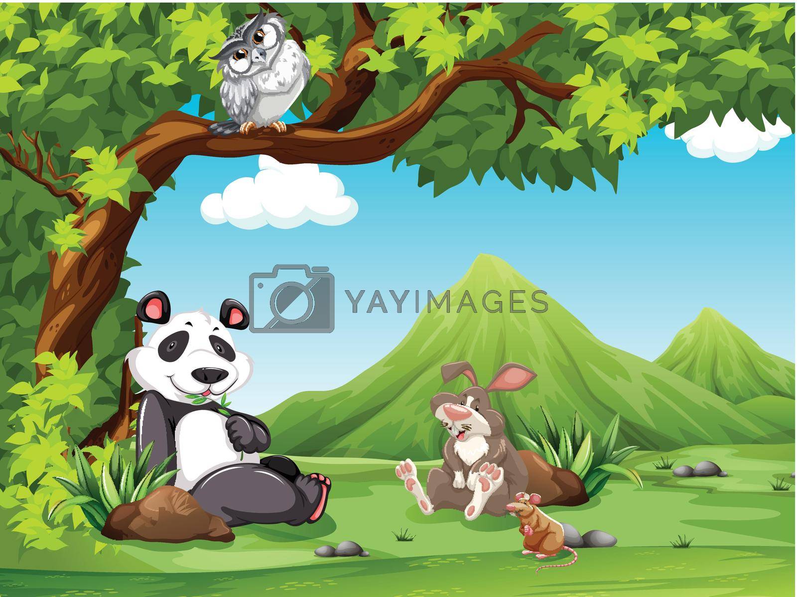 Group of animals relaxing under a tree