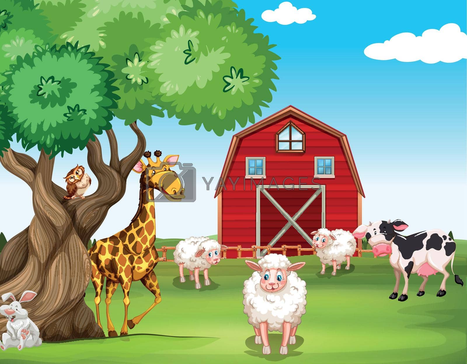 Farm animals and wild animals illustration