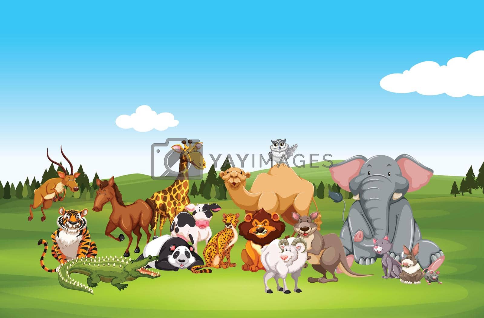 Wild animals in nature illustration