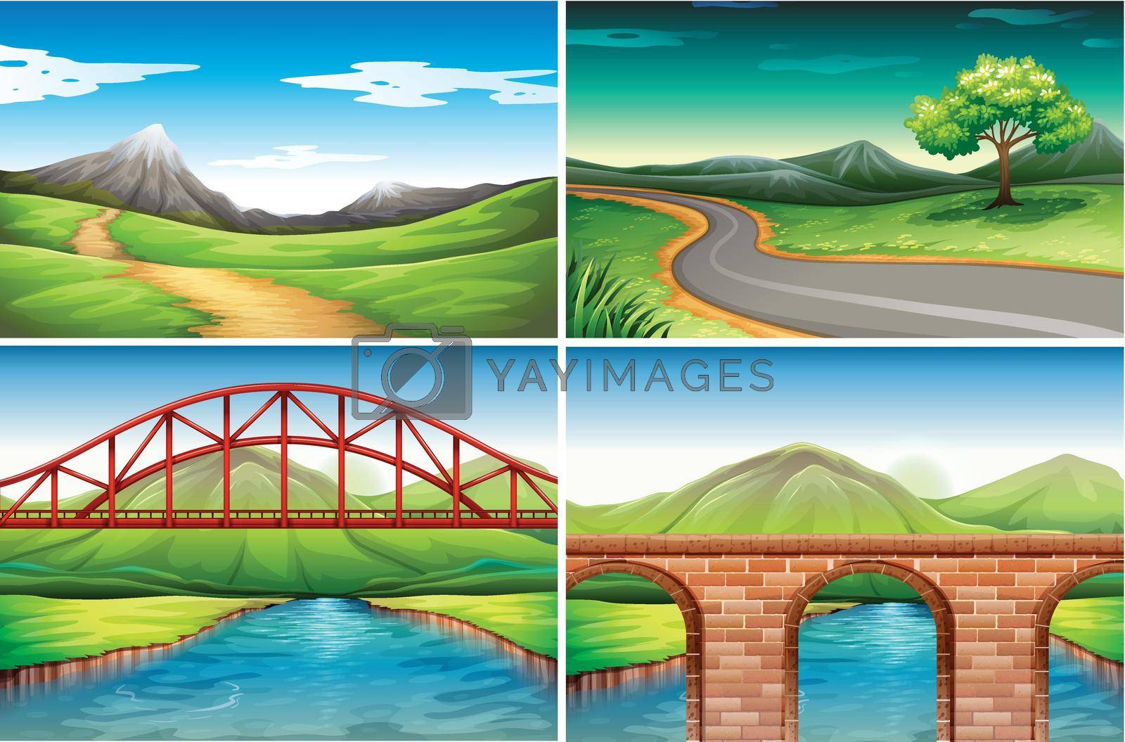 Four different scenes of countryside illustration