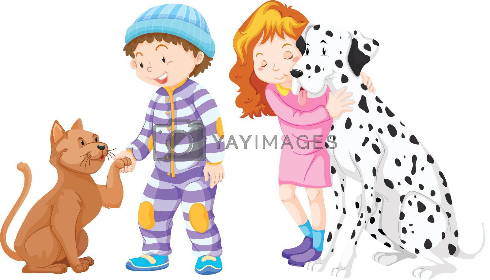 Children and their pets illustration