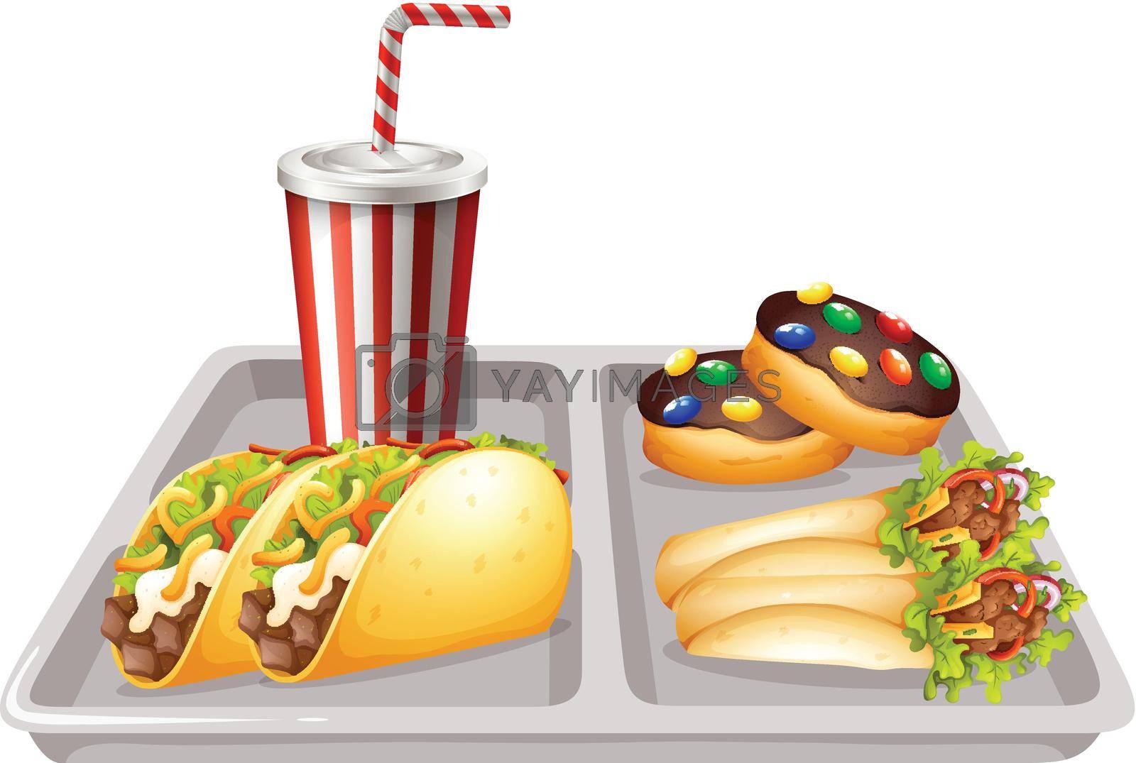 Tray of food and drink illustration