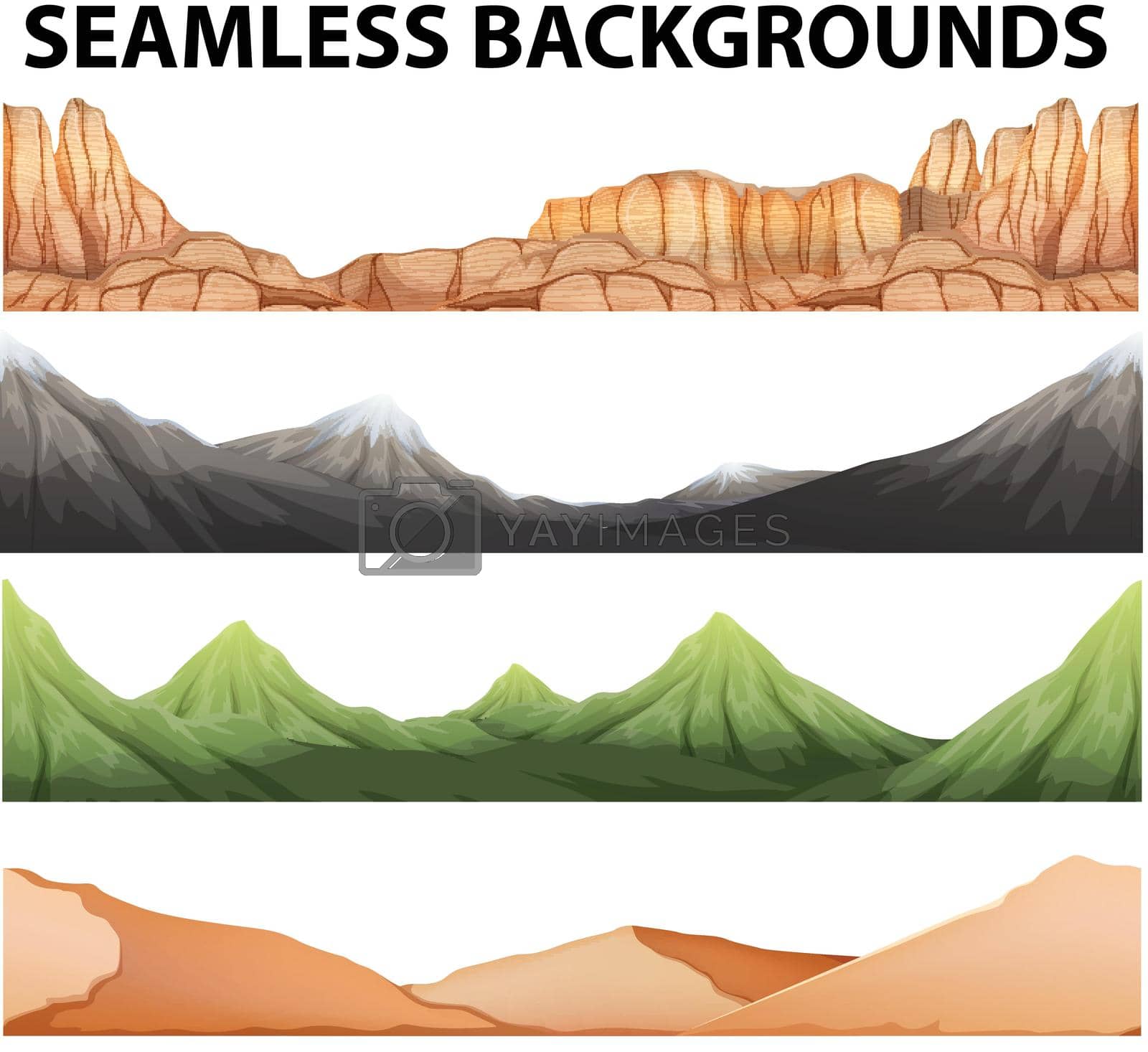 Seamless backgrounds with different types of mountains illustration