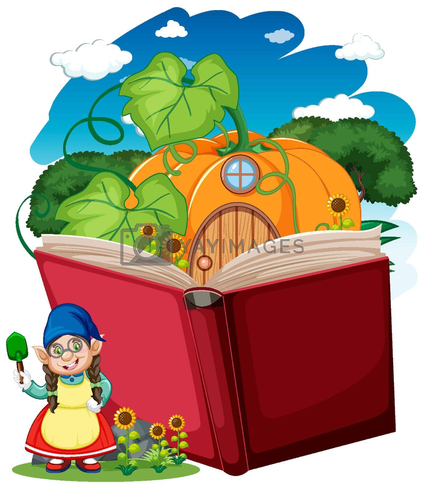 Royalty free image of Gnome and pumpkin house with pop up book cartoon style on white background by iimages