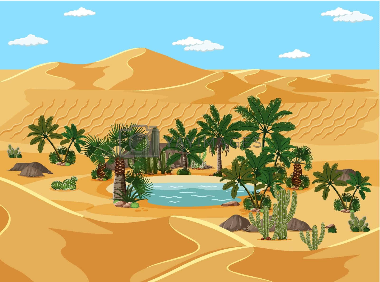 Royalty free image of Desert oasis with palms and catus nature landscape scene by iimages