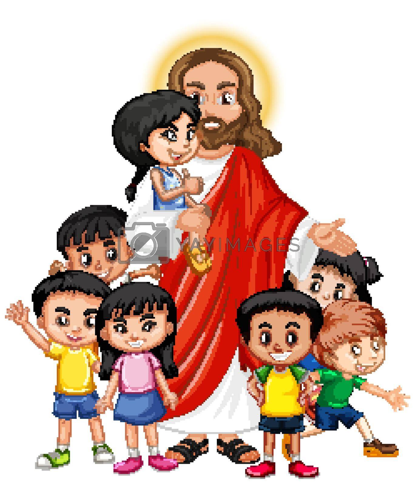 Royalty free image of Jesus with a children group cartoon character by iimages