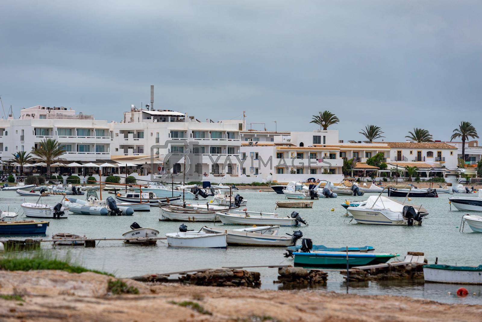 Formentera, Spain: 2021 June 8 : Boats in the port of La Savina in Formentera summer 2021.