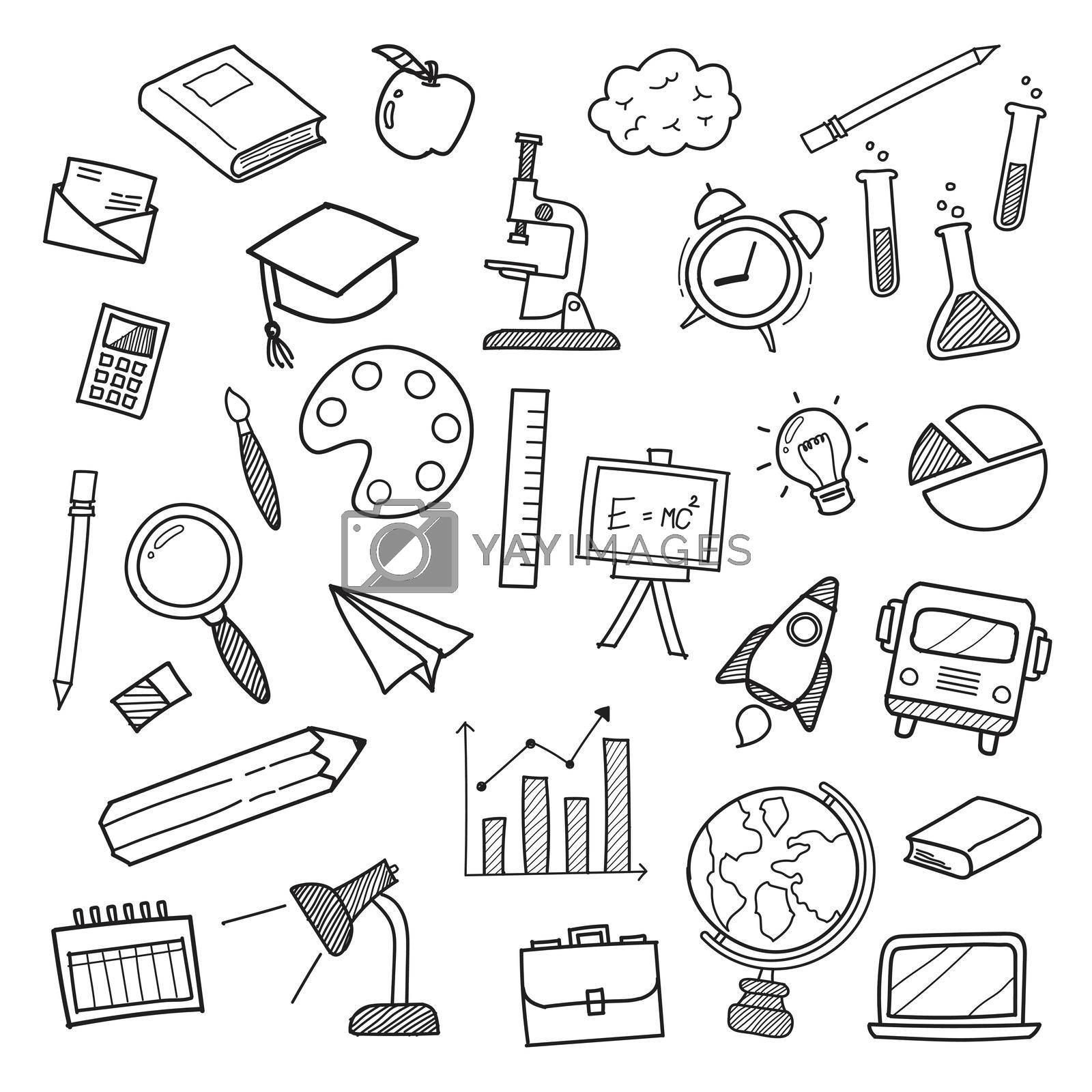 Education icons doodle hand drawn. Vector illustration