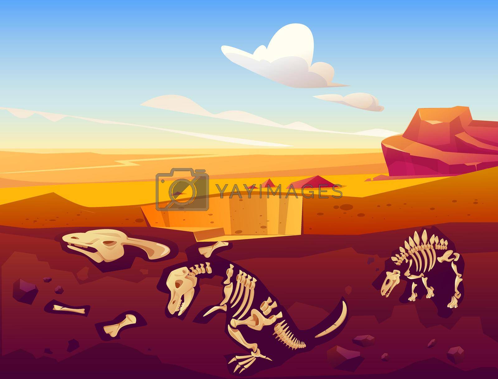 Royalty free image of Fossil dinosaurs excavation in sand desert by vectorart
