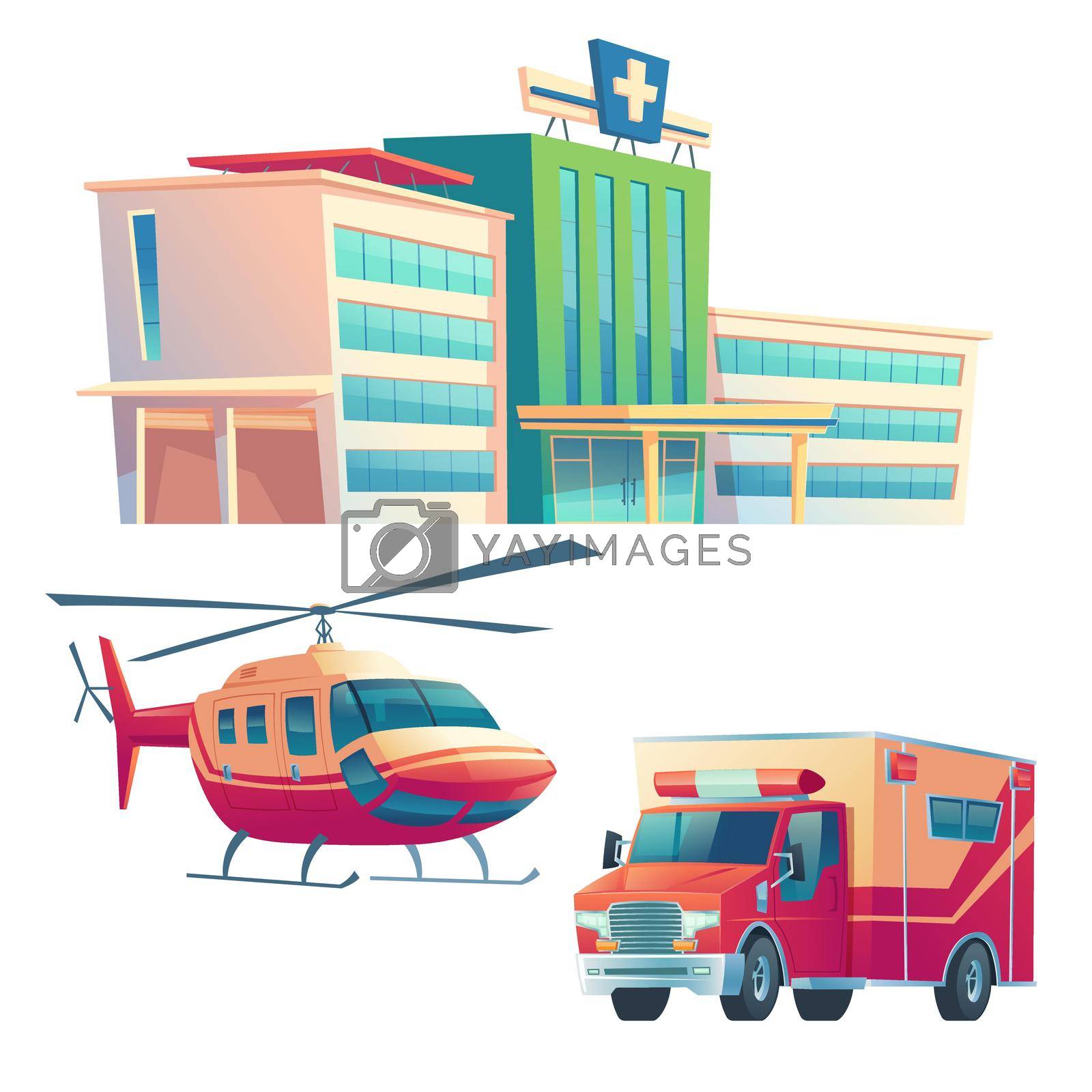 Royalty free image of Hospital building, ambulance car and helicopter by vectorart
