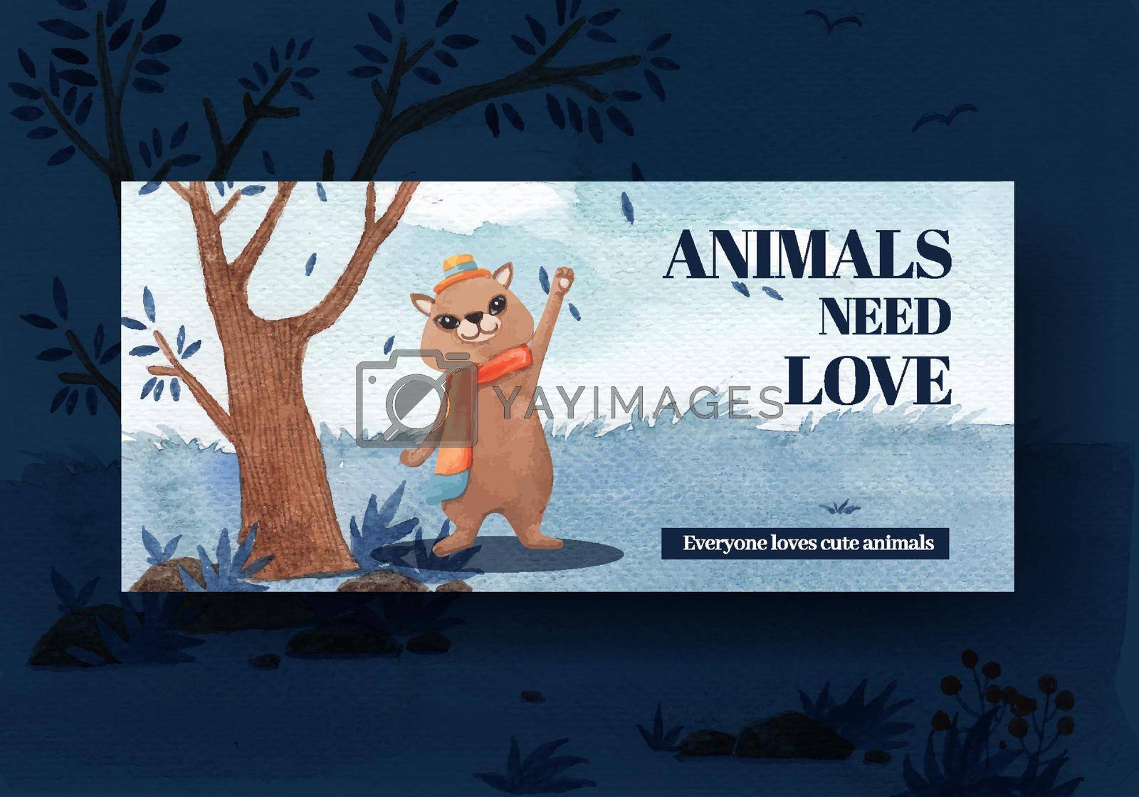  Billboard template with happy animals concept design watercolor illustration
