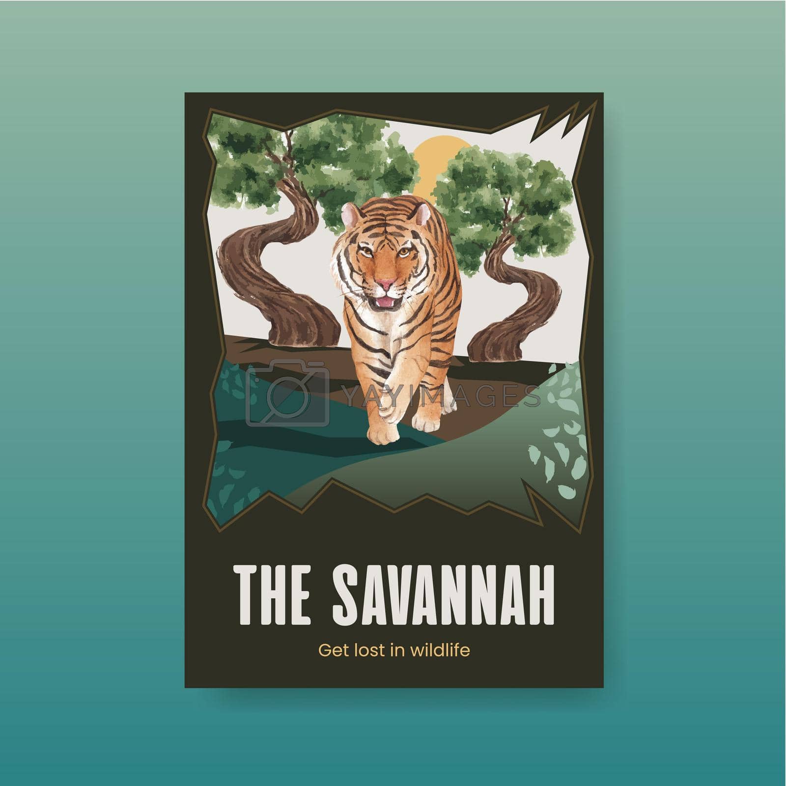 Royalty free image of Poster template with savannah wildlife concept design watercolor illustration by Photographeeasia