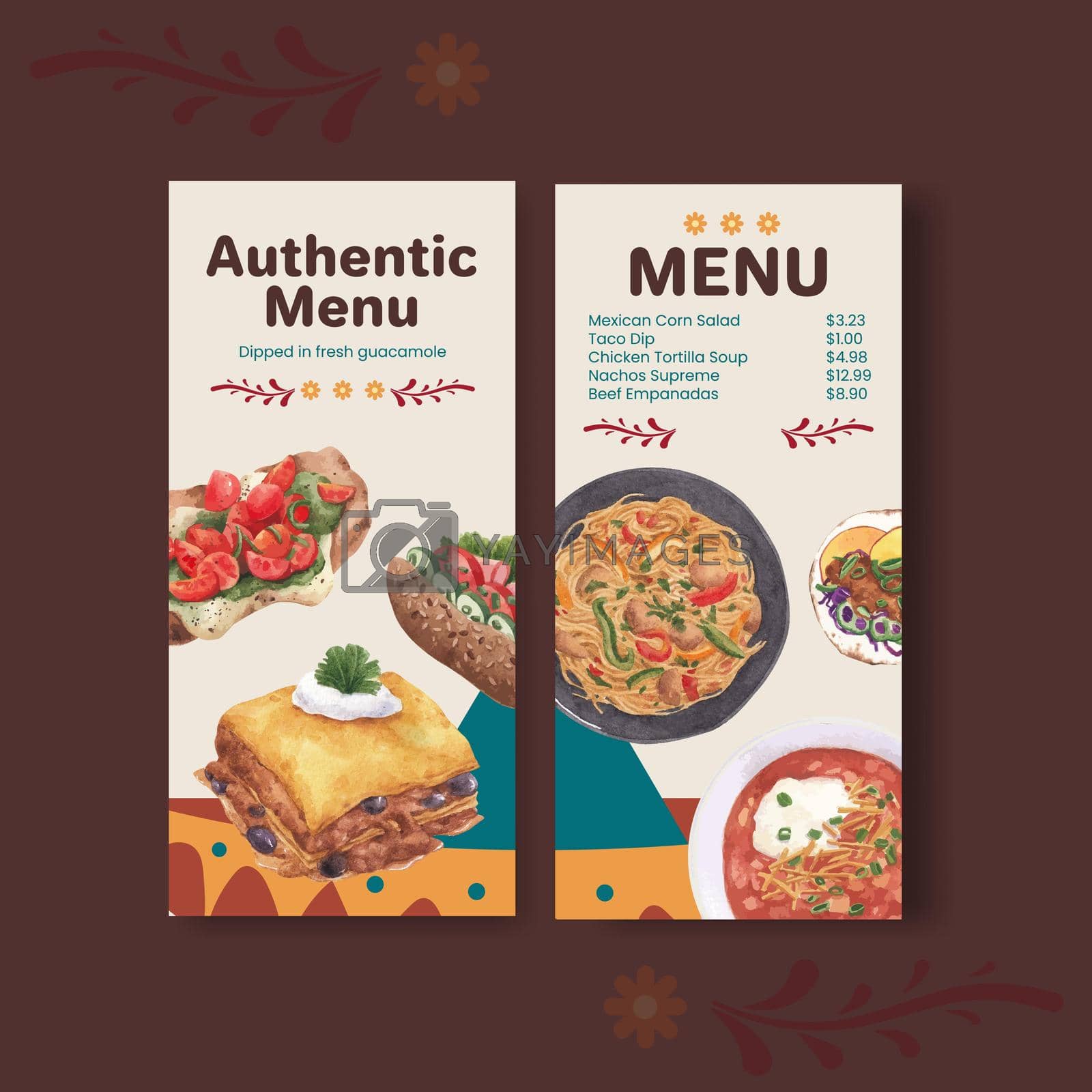 Royalty free image of Menu template with Mexican food concept design watercolor illustration by Photographeeasia