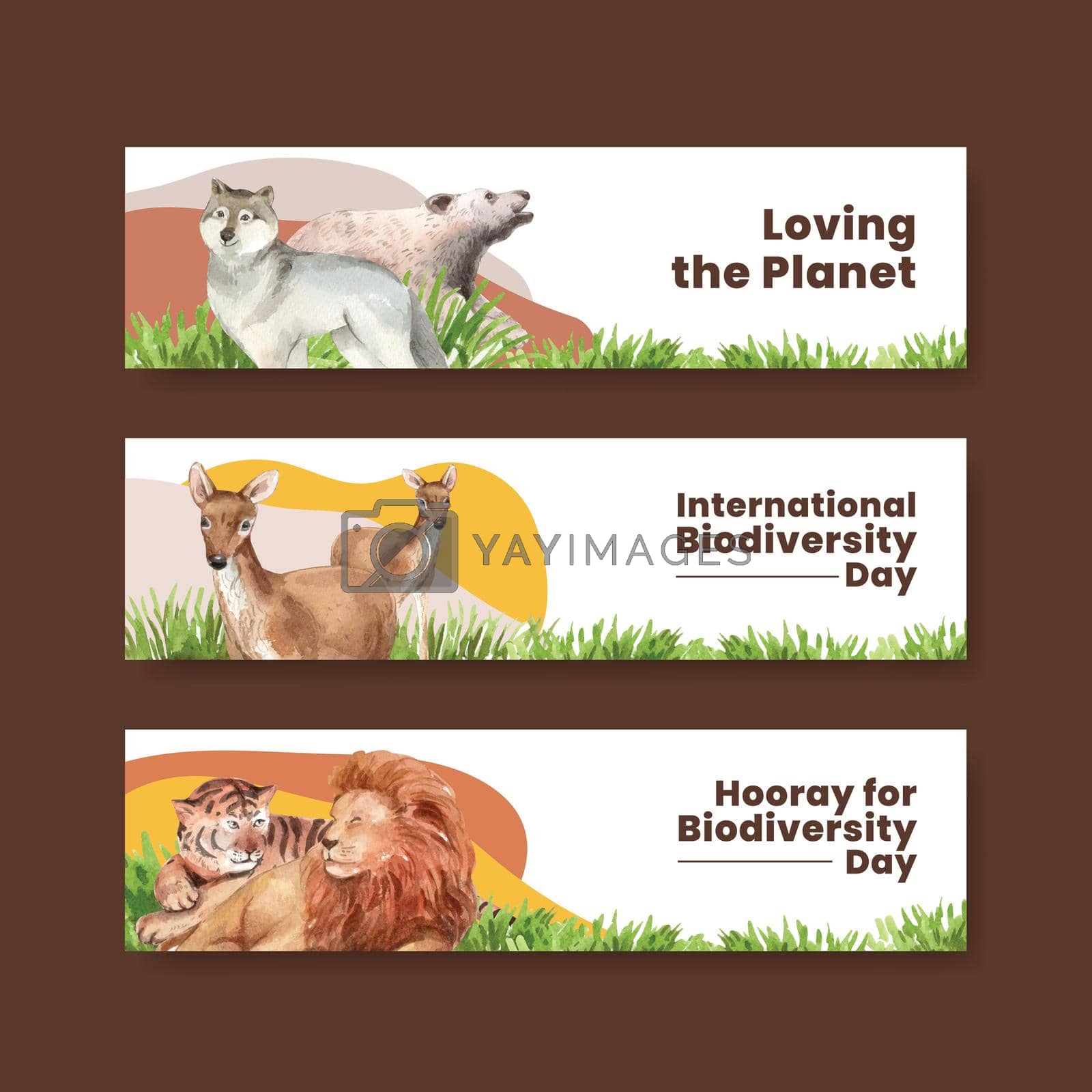 Royalty free image of Banner template with biodiversity as natural wildlife species or fauna protection concept,watercolor style by Photographeeasia