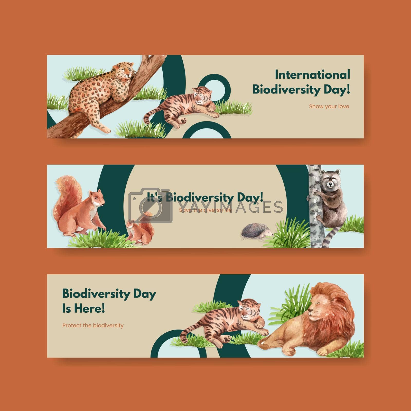Royalty free image of Banner template with biodiversity as natural wildlife species or fauna protection concept,watercolor style by Photographeeasia