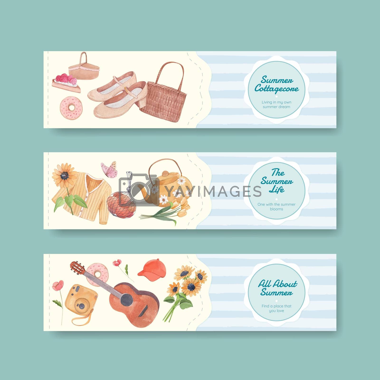 Royalty free image of banner template with summer cottagecore concept,watercolor style by Photographeeasia
