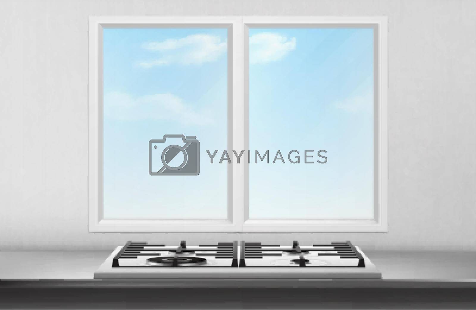 Royalty free image of Gas and electric stove front of kitchen window by vectorart