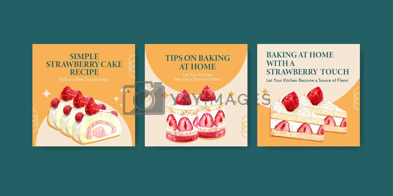 Royalty free image of Advertise template with strawberry baking design for brochure,information,leaflet and booklet watercolor illustration by Photographeeasia