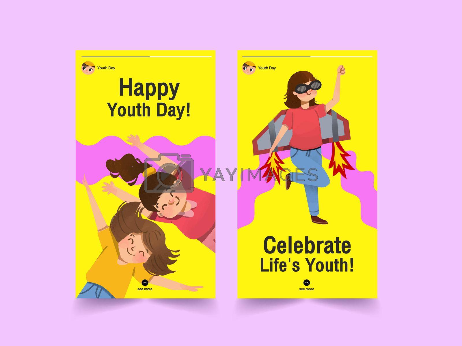 Royalty free image of Youth day instagram template design for international youth day,social media,online community and internet watercolor vector illustration by Photographeeasia