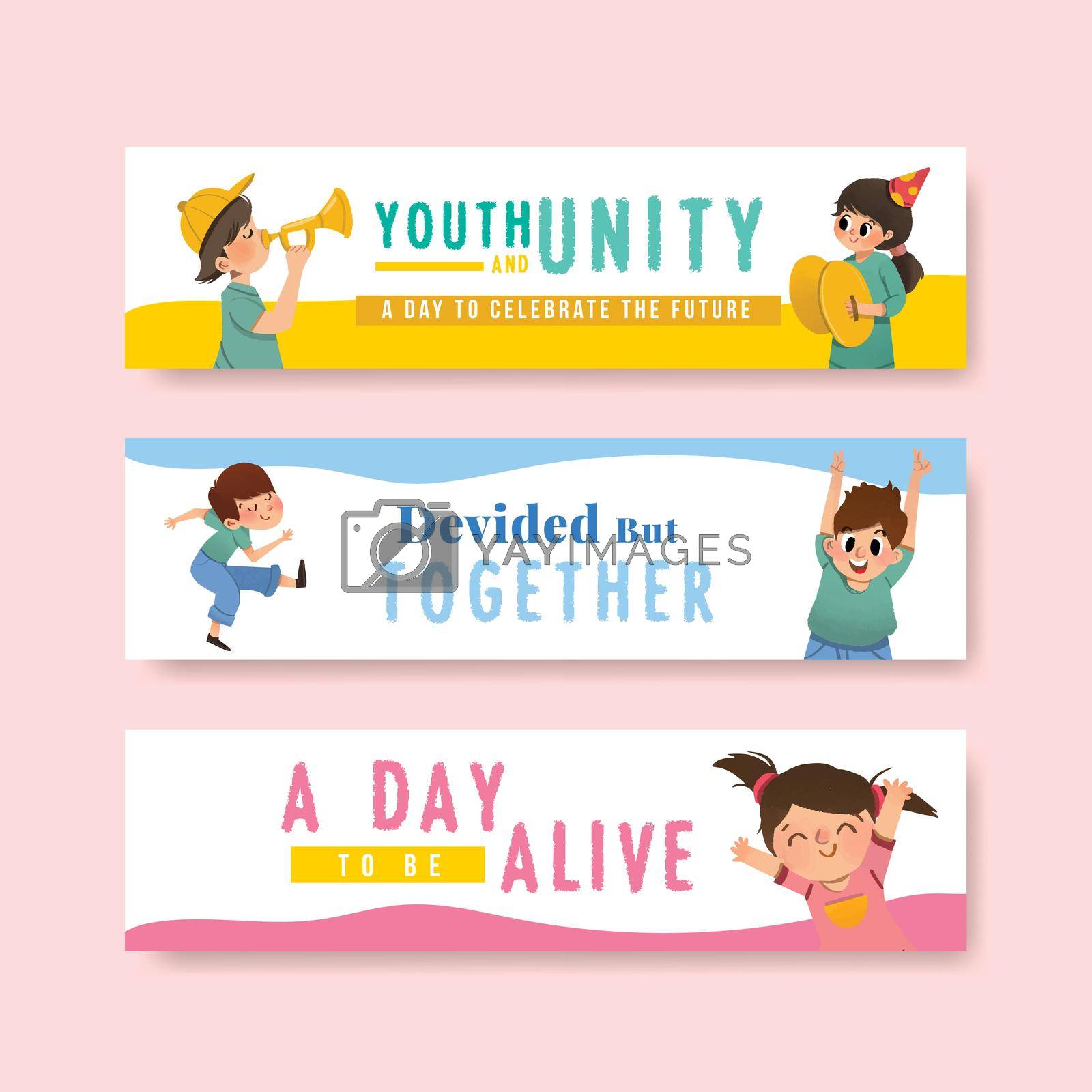 Royalty free image of Youth day banner template design for international youth day,poster,template,advertising and brochure watercolor vector illustration by Photographeeasia
