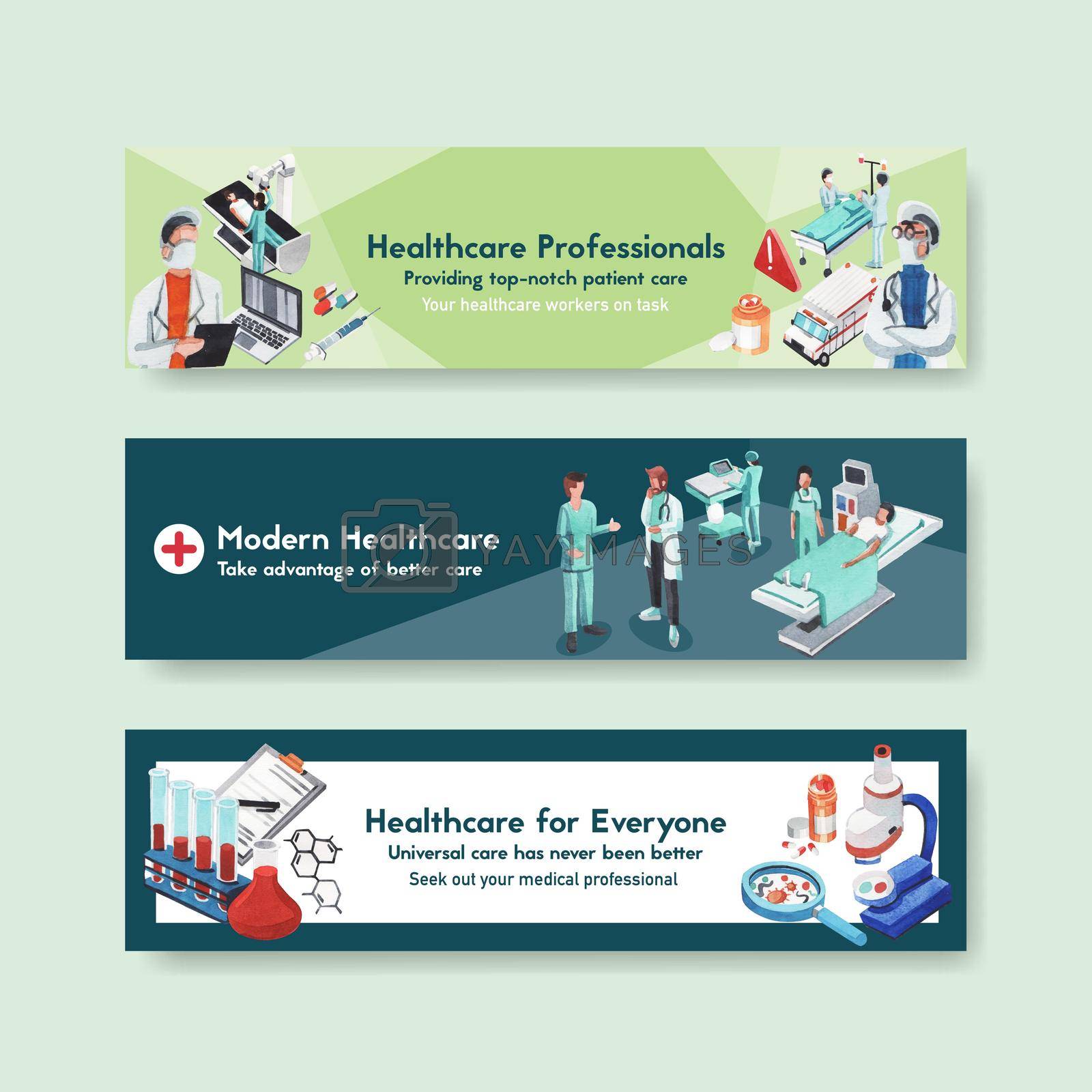 healthcare banner design with hospital,doctor and pharmacy
