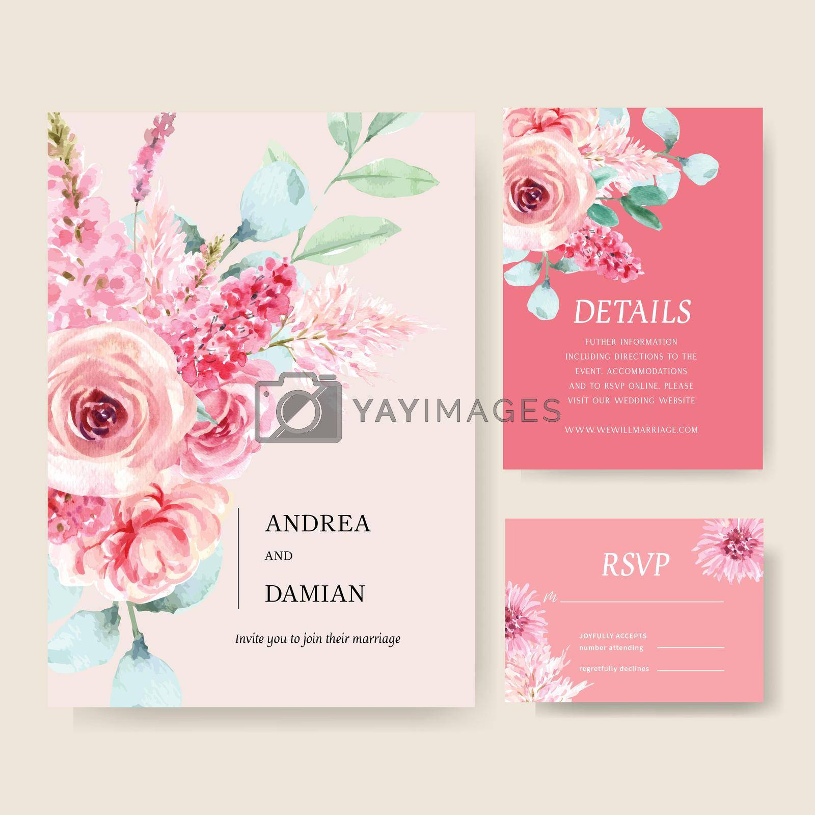 Royalty free image of Wedding card design with vintage floral, creative watercolor peony, rose illustration. by Photographeeasia