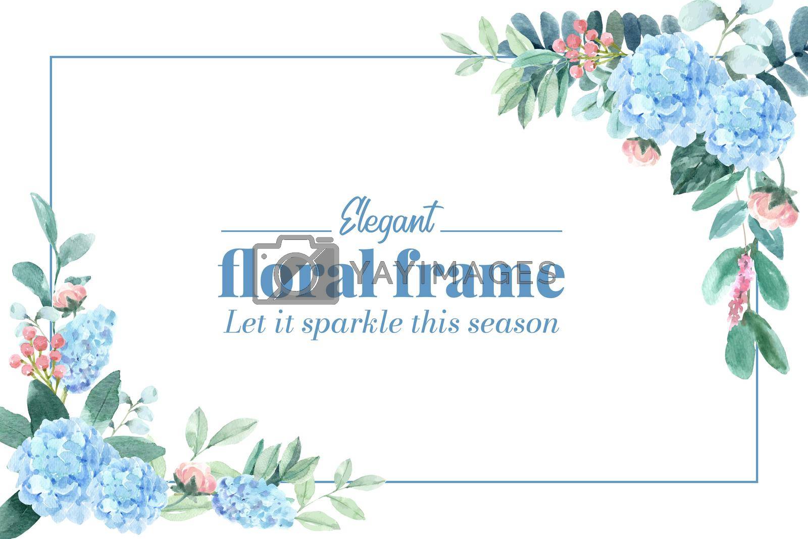 Royalty free image of Floral charming frame design with hydrangea, peony watercolor illustration. by Photographeeasia