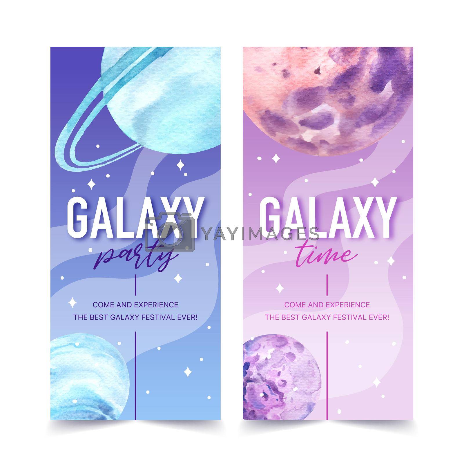 Royalty free image of Galaxy flyer design with Saturn, Neptune illustration watercolor. by Photographeeasia