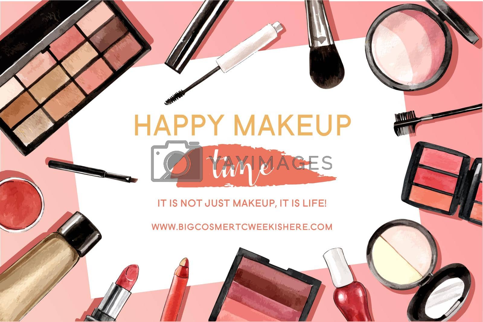 Royalty free image of Cosmetic social media design with lipstick, eyebrow pencil illustration watercolor. by Photographeeasia