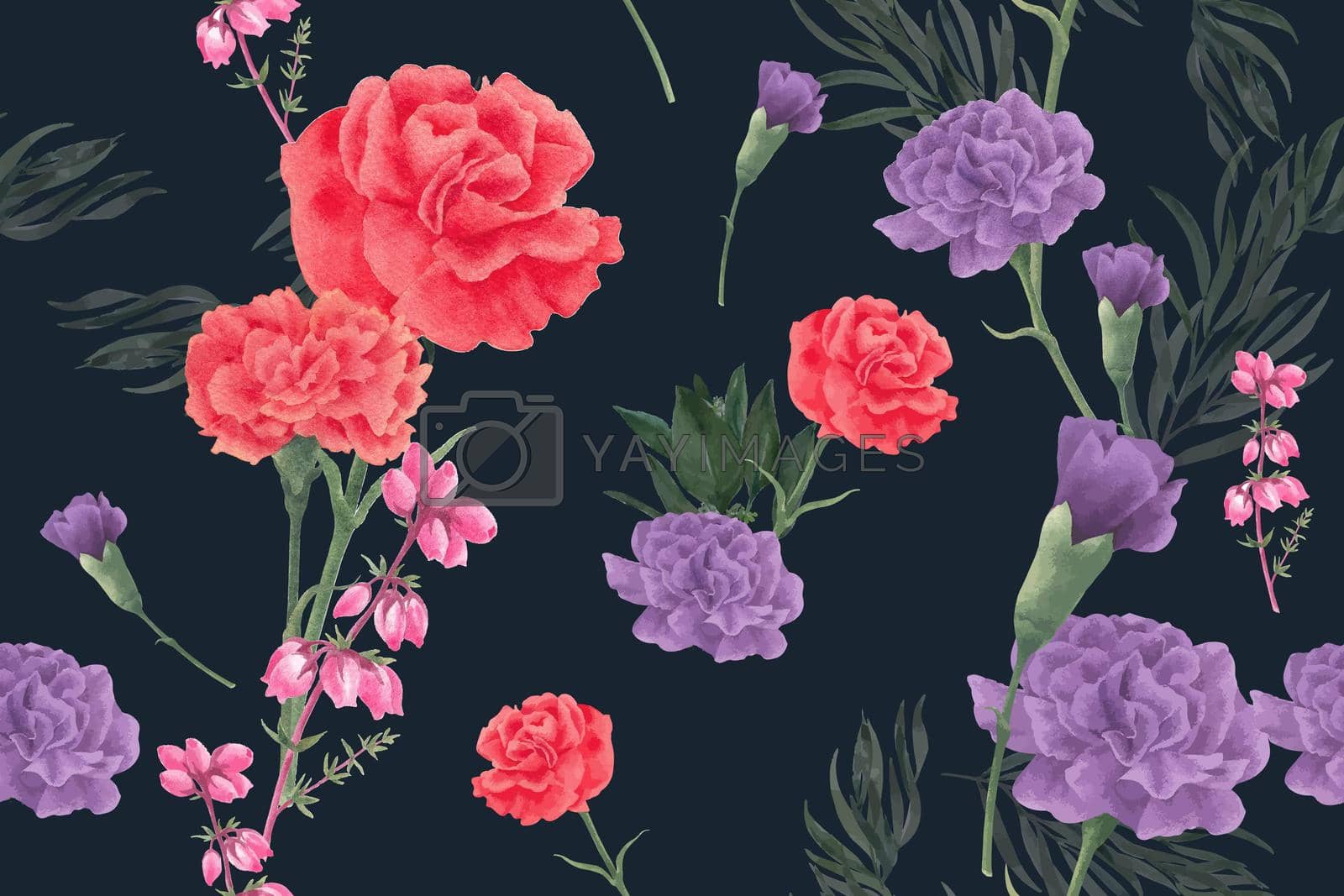 Royalty free image of Winter bloom pattern design with peony watercolor illustration. by Photographeeasia