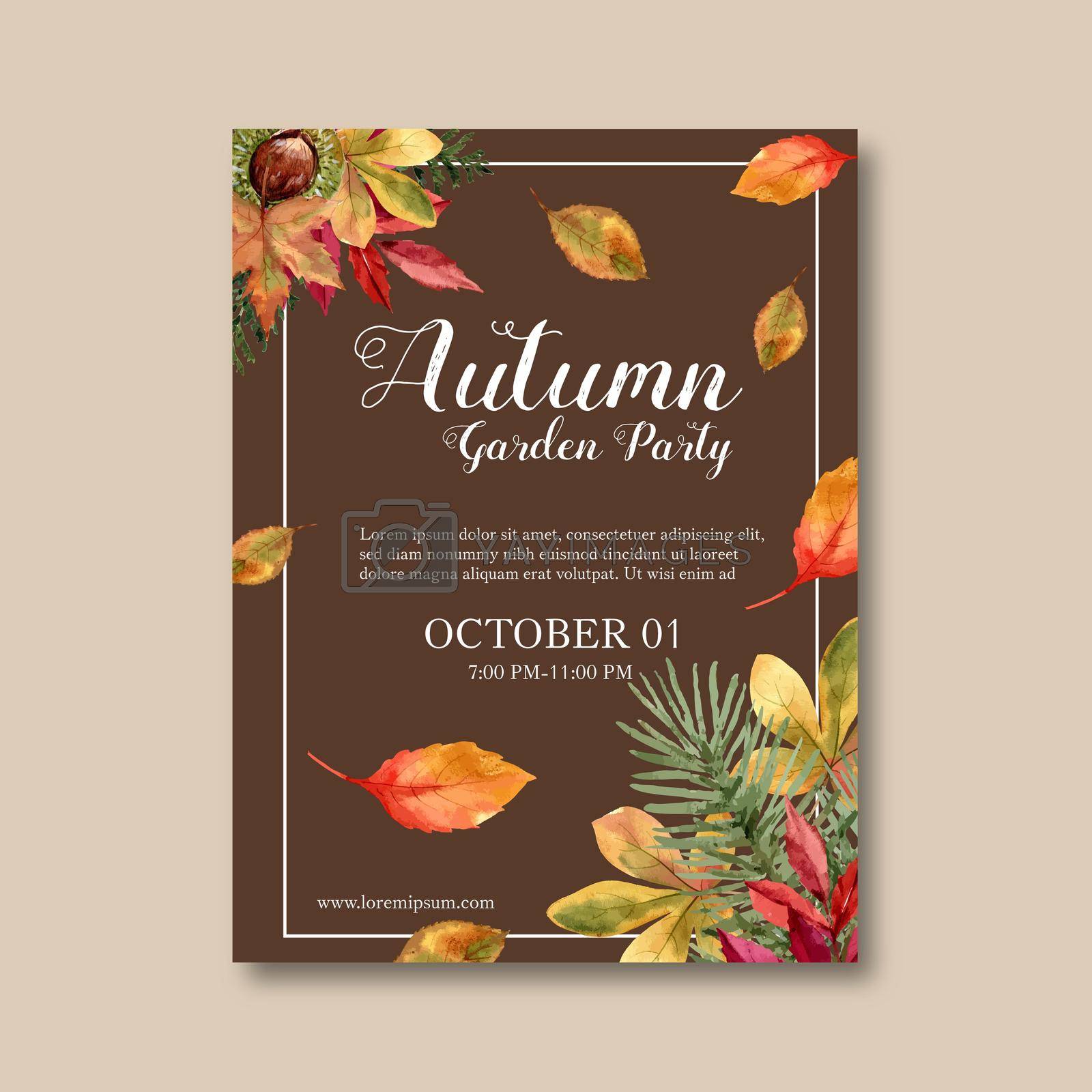 Royalty free image of Autumn themed Poster design with plants concept, watercolour foliage vector illustration template by Photographeeasia