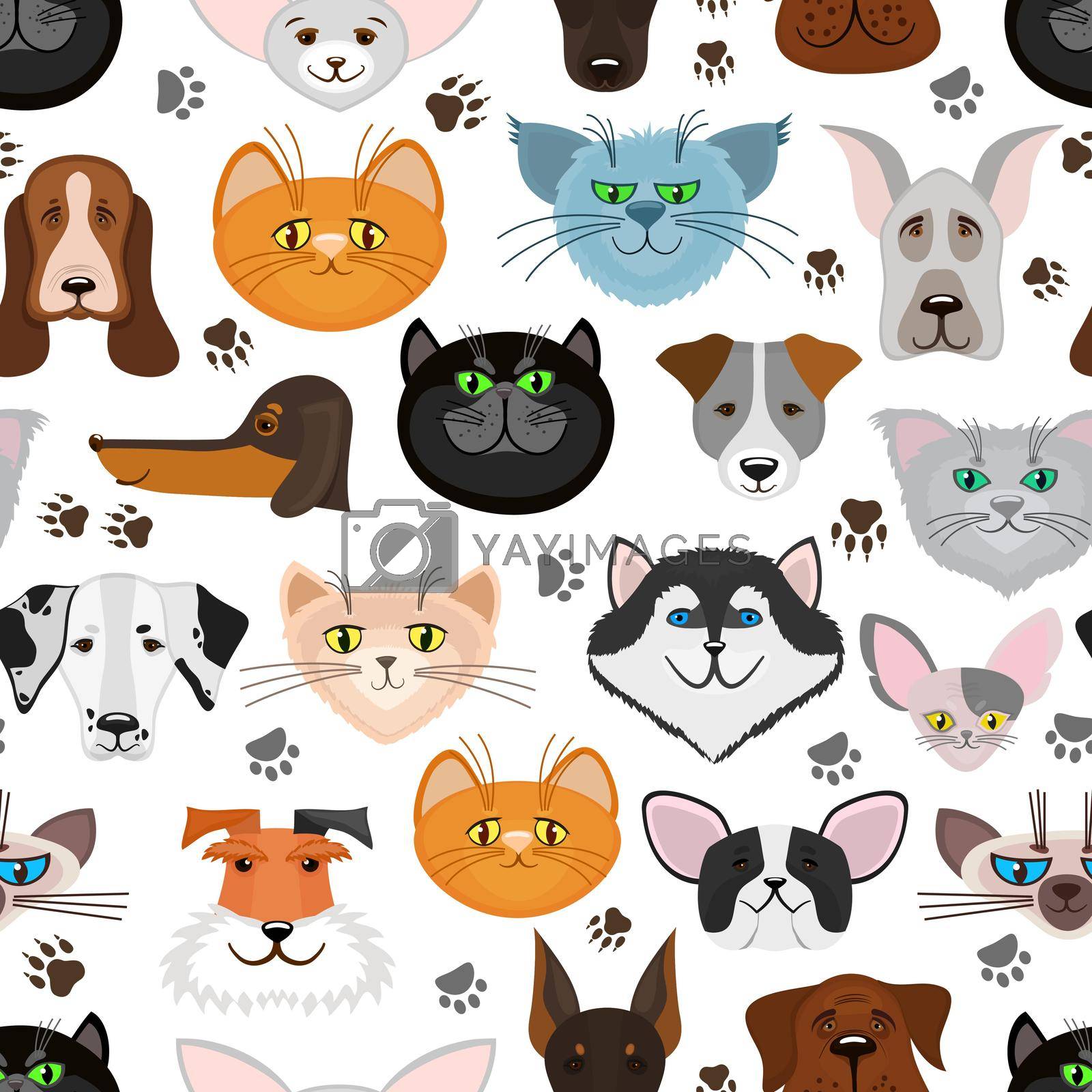 Dog and cat seamless pattern. Background with cute pets. Vector illustration