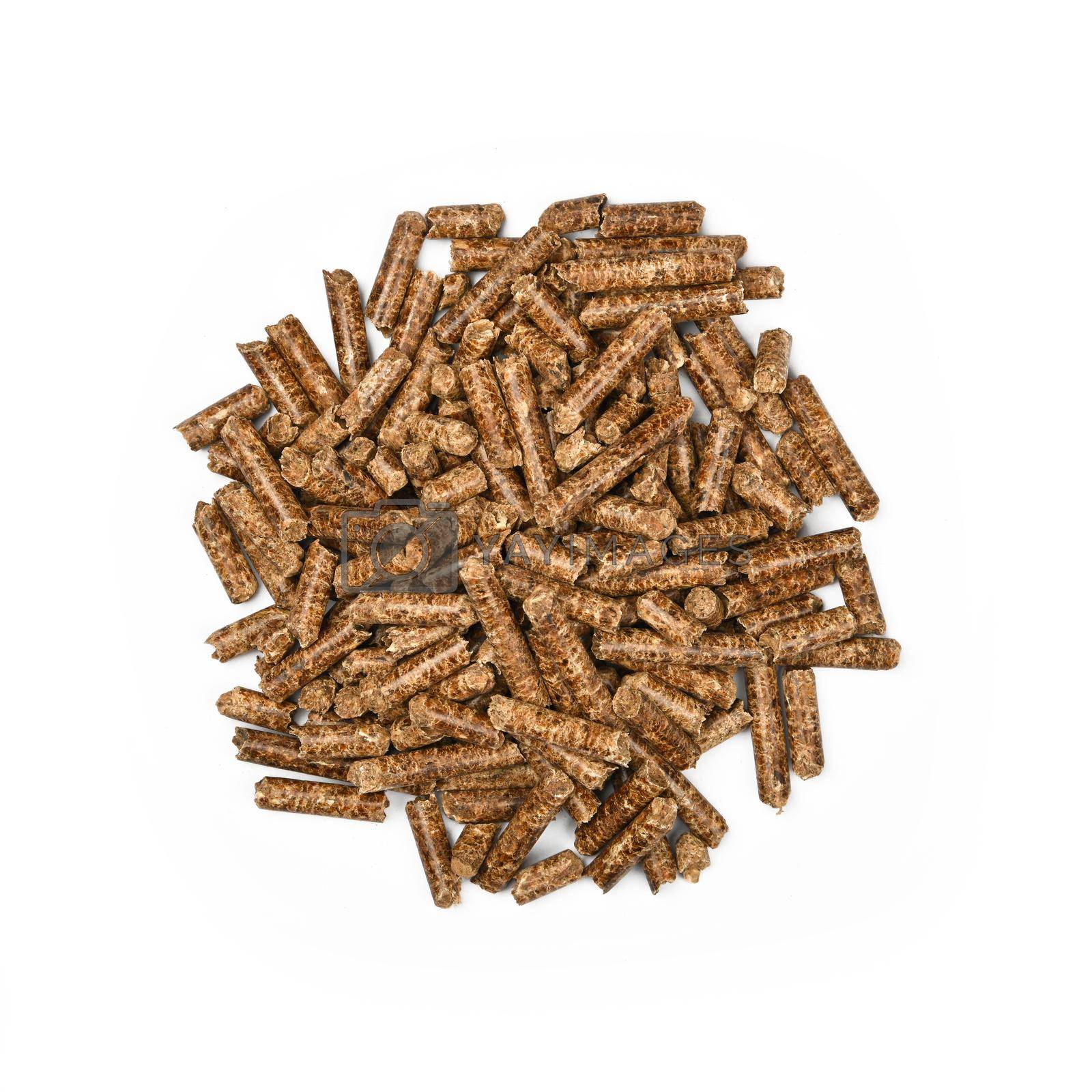 Royalty free image of Heap of hardwood pellets for food smoking on white by BreakingTheWalls