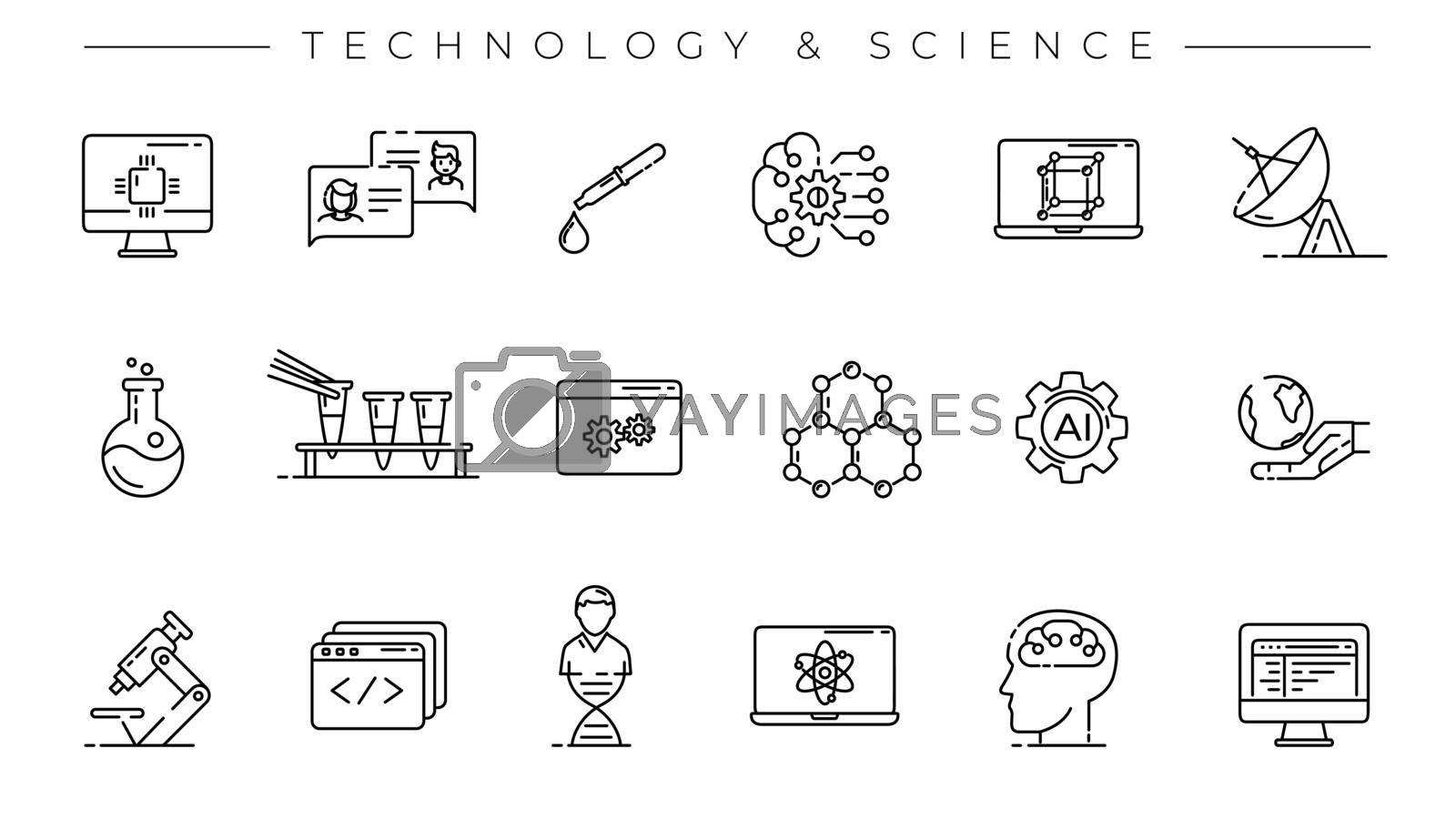 Set of line style vector icons on the theme of Technology and Science.