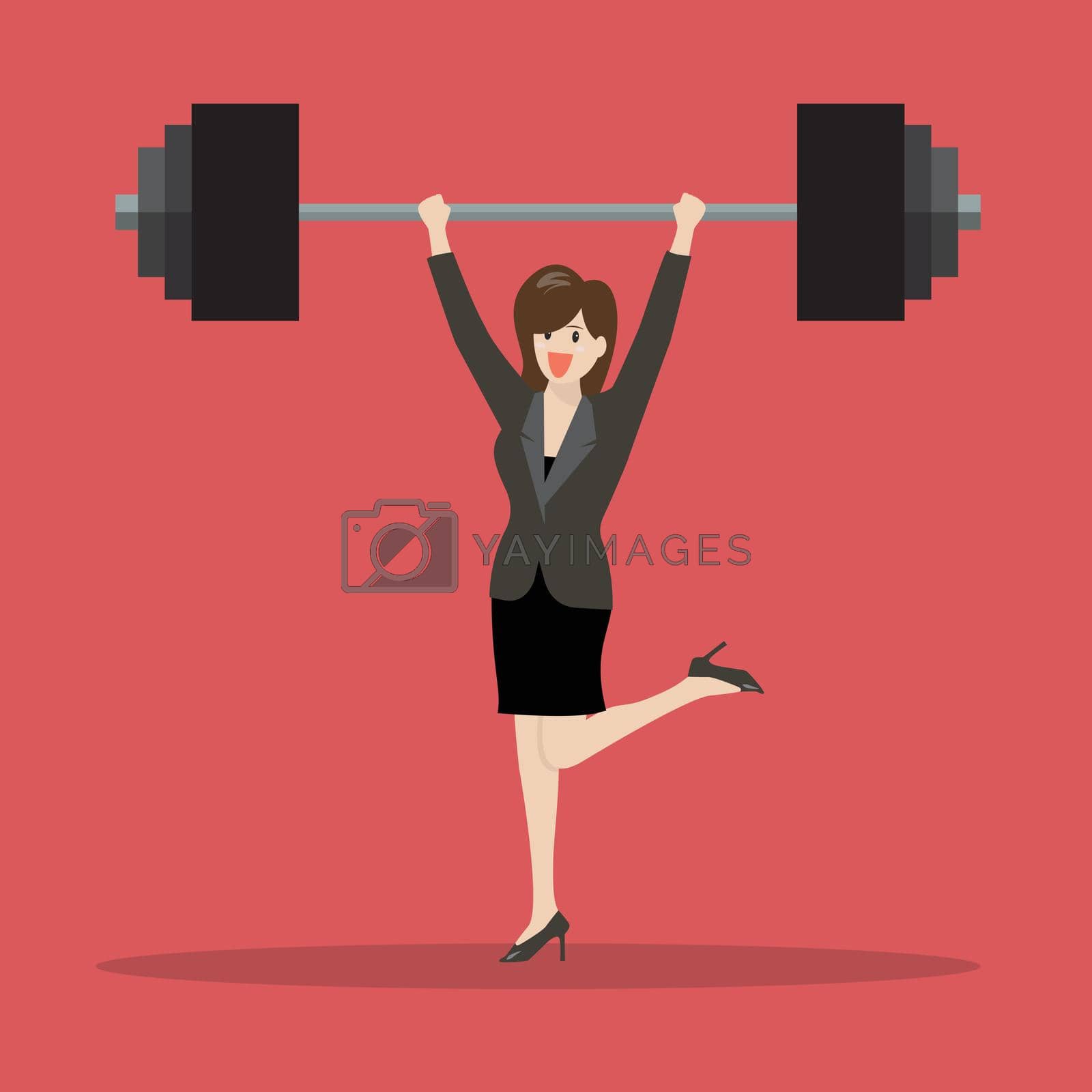 Royalty free image of Business woman lifting a heavy weight by siraanamwong
