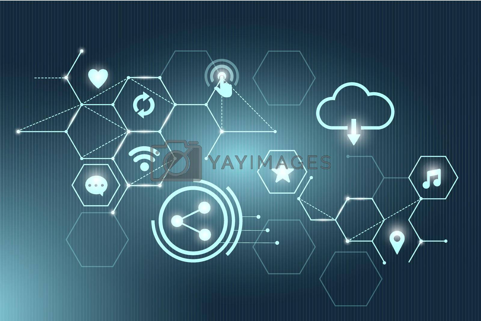 Blue social network technology icons background vector