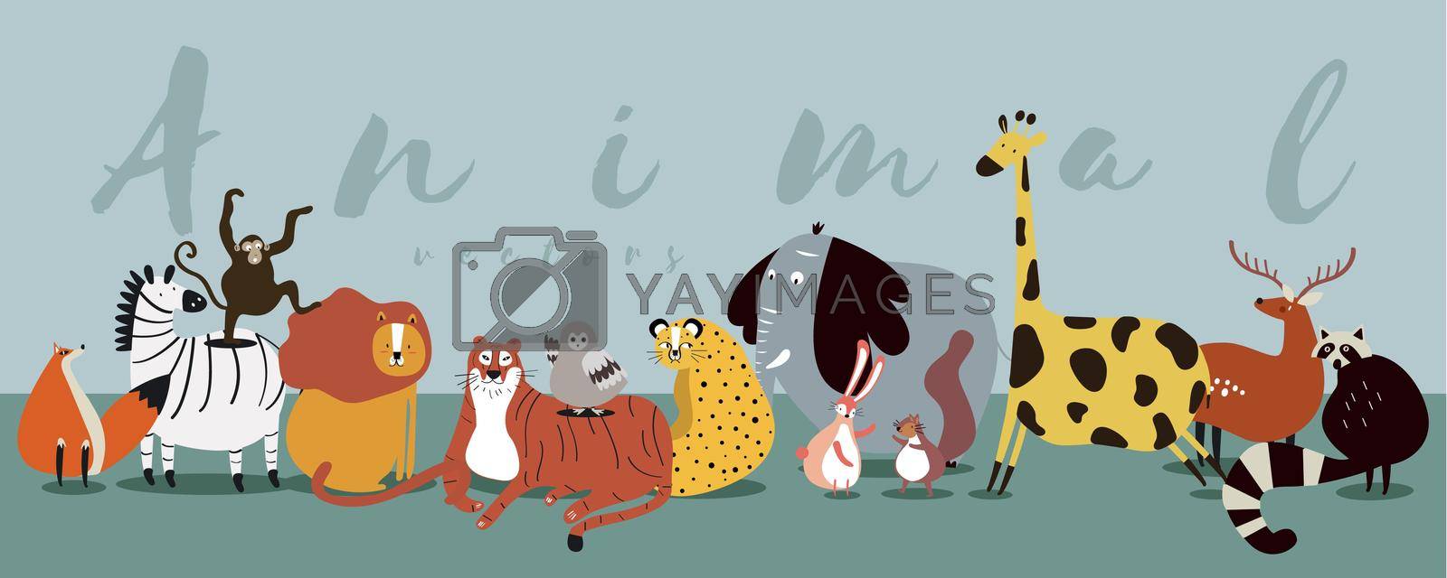 Cute group of wild animals vector