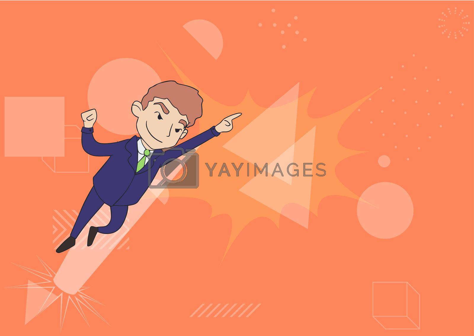 Royalty free image of Happy Man In Uniform Standing Drawing Pointing Upward Displaying Leadership. Gentleman In Suit Design Stands And Points Up Showing Authority And Dominance. by nialowwa