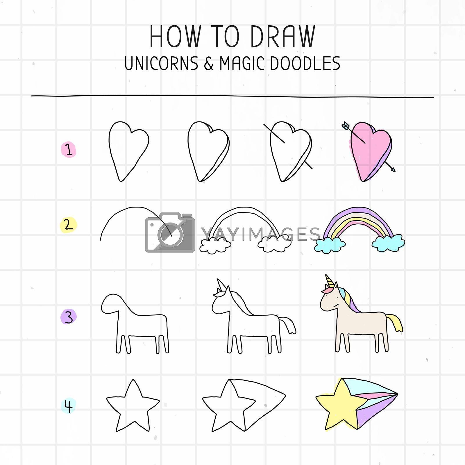 Royalty free image of How to draw unicorn and magic doodles tutorial vector by vectorart