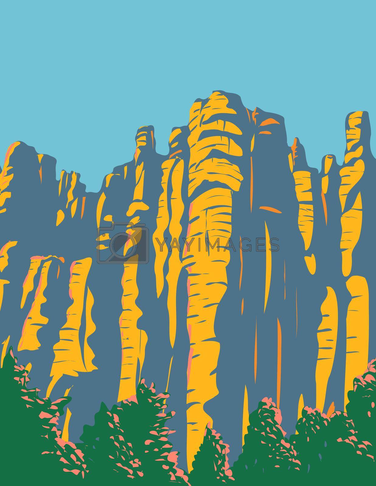 Royalty free image of Hoodoos in the Chiricahua Mountains Located in Chiricahua National Monument in Arizona United States WPA Poster Art by patrimonio