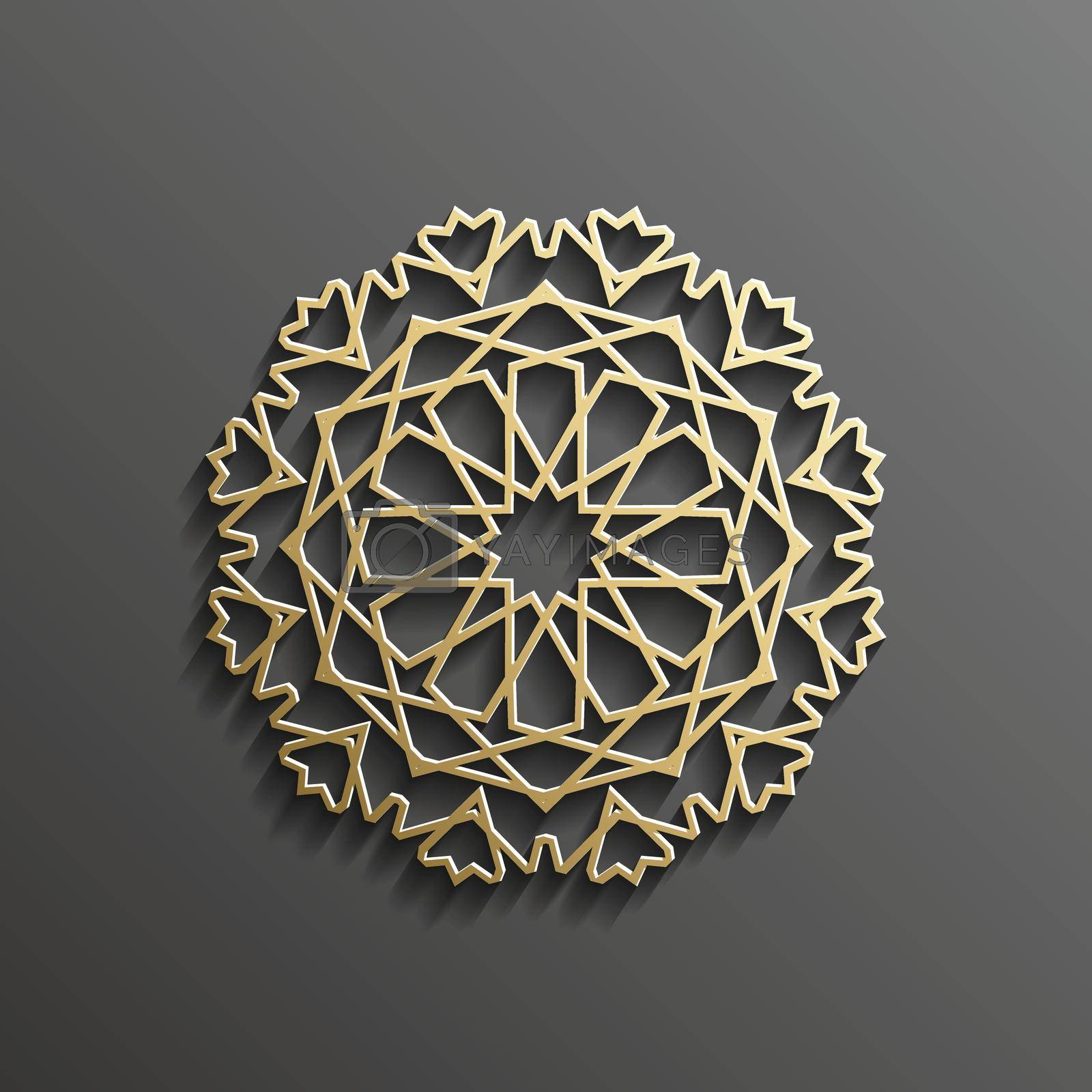 Royalty free image of Islamic 3d gold on dark mandala round ornament background architectural muslim texture design . Can be used for brochures invitations,persian motif by DmytroRazinkov